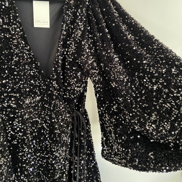 Black Sequin Wrap Dress - Picture 3 of 8